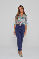 ZABOU – Pantalon Lin Coupe Droite – Femme – Marine